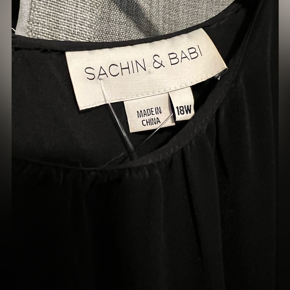 Sachin + Babi Black Puff-Sleeve Midi Camilla Dress with Belted Waist - Picture 7 of 12
